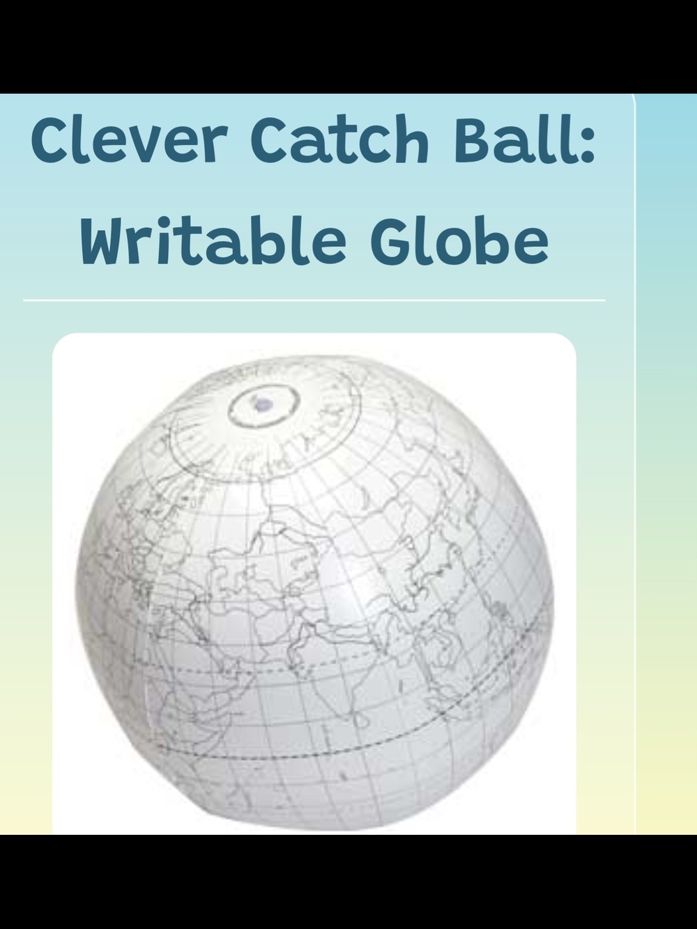 Writable World Globe Beach Ball - White with Gray Map Lines